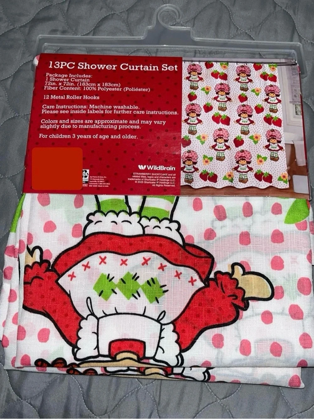 Strawberry Shortcake Pink Dots Shower Curtain  13 PC 72”x 72” NWT